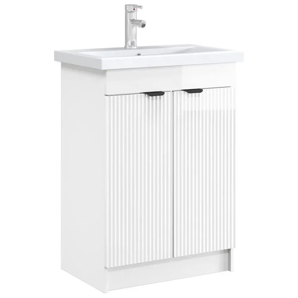 vidaXL Armoire sous évier de salle de bain Blanc brillant