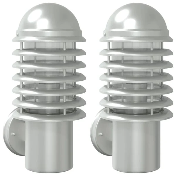 vidaXL Appliques murales d'extérieur 2pcs argenté acier inoxydable