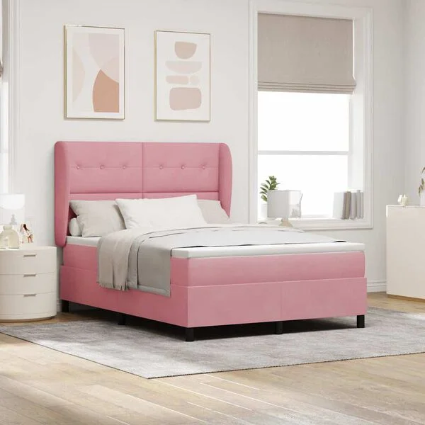 vidaXL Lit à ressorts avec tête de lit Rose 190 x 140 cm Velours