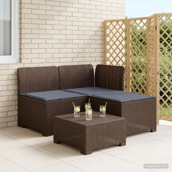 vidaXL Canapé de jardin 3 places avec coussins look rattan 3 place PP