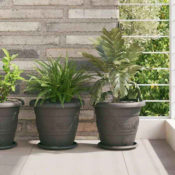 vidaXL Pots de plantes 6 pc Noir Ø 26 x 21.5 cm Plastique