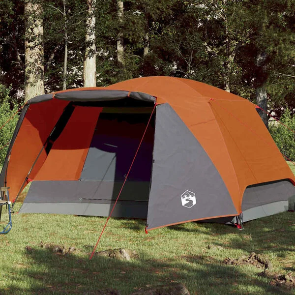 vidaXL Tente familiale et porche 6 personnes orange imperméable