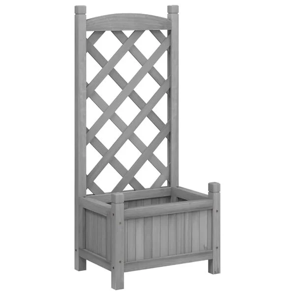 vidaXL Jardinière avec treillis gris 40x30x90 cm bois massif de sapin