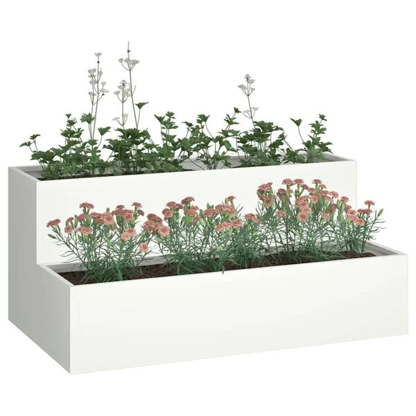 vidaXL Cache-pot de jardin Blanc 100 x 60 x 45 cm Acier laminé à froid