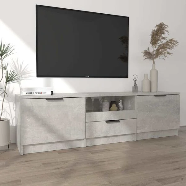 vidaXL Meuble TV gris béton 140x35x40 cm bois d'ingénierie