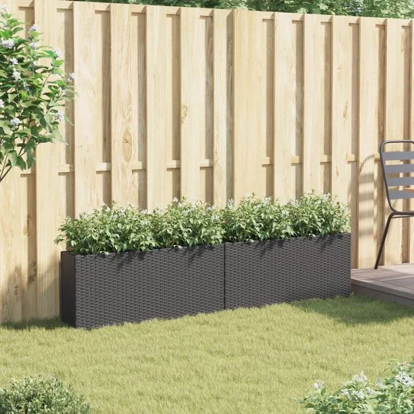vidaXL Jardinières avec 2 pots 2 pcs noir 90x20x40 cm résine tressée