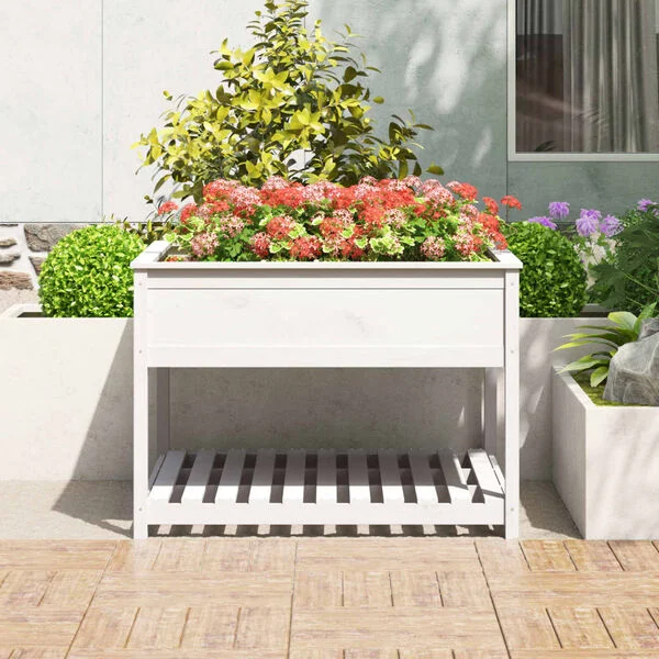 vidaXL Jardinière et étagère Blanc 111, 5x111, 5x81cm Bois massif de pin