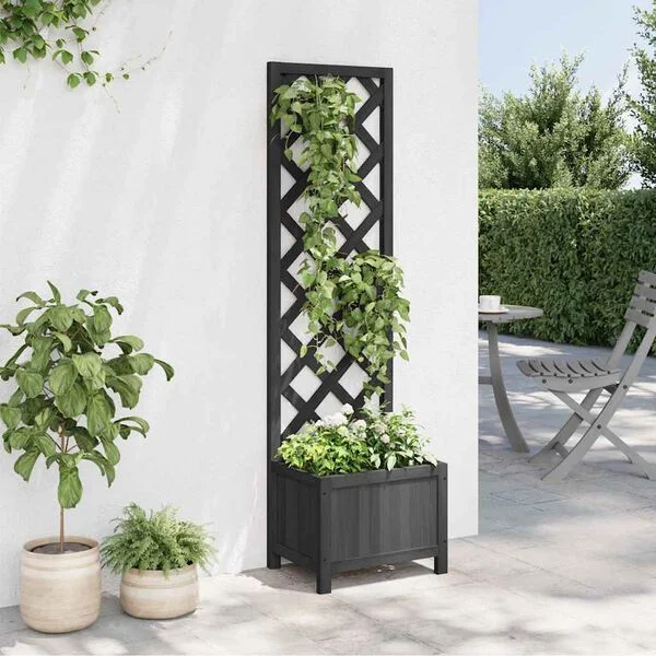 vidaXL Jardinière avec treillis noir 40x30x135 cm bois massif de sapin