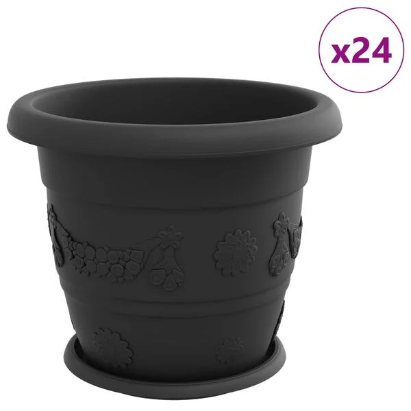 vidaXL Pots de plantes 24 pc Noir Ø 34 x 28 cm Plastique