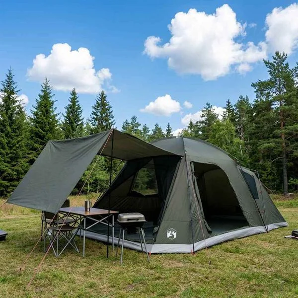 vidaXL Tente Cabane 12 personne Vert armée Polyester et Acier
