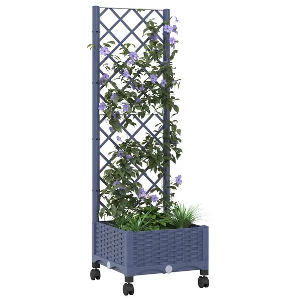 vidaXL Bac de jardin avec treillis et roues Gris Bleu PP