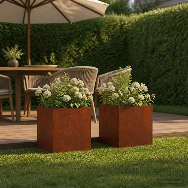 vidaXL Cache-pot de jardin 2 pc Rouillé 25 x 25 x 25 cm Acier patiné