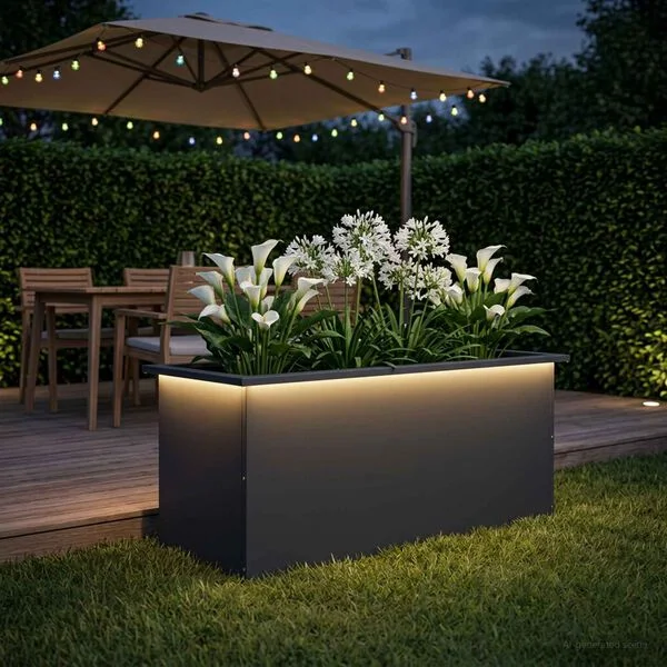 vidaXL Jardinière de jardin avec LED Anthracite 40 x 100 x 40 cm Acier