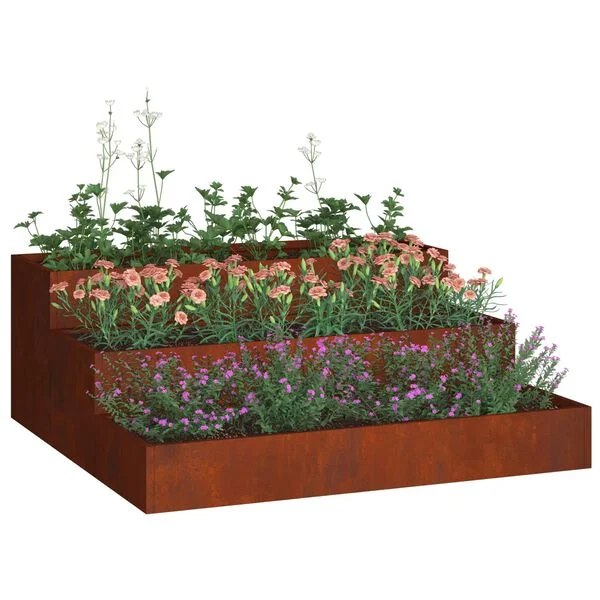 vidaXL Cache-pot de jardin Rouillé 90 x 90 x 35 cm Acier patiné