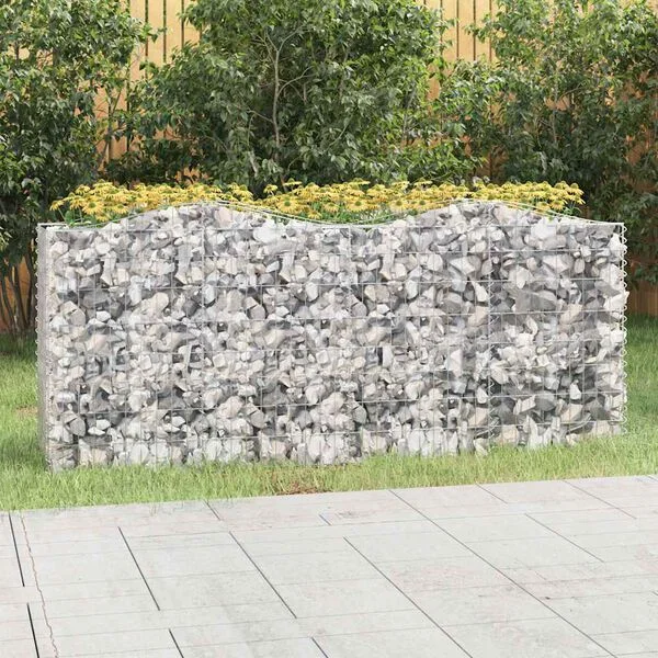 vidaXL Lit surélevé à gabions arqué 200x50x100 cm Fer galvanisé