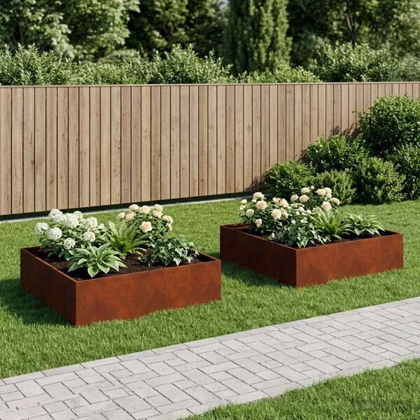 vidaXL Cache-pot de jardin 2 pc Rouillé 80 x 80 x 30 cm Acier patiné