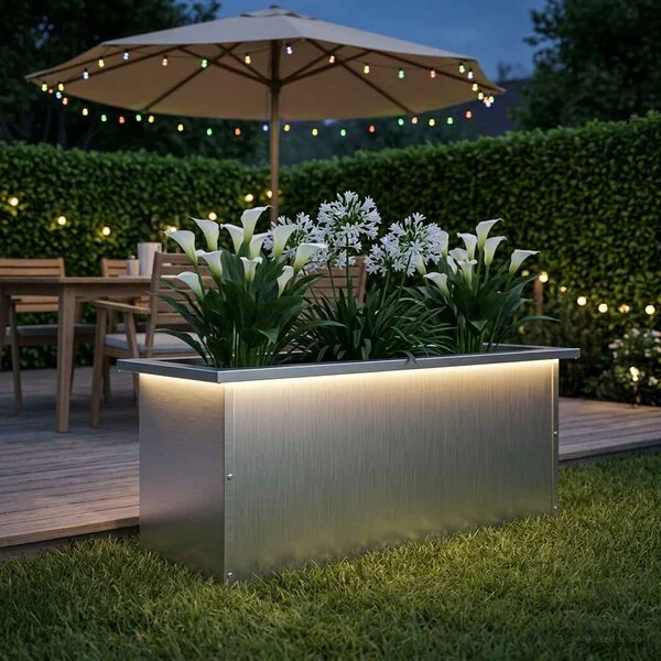 vidaXL Jardinière de jardin avec LED Blanc 30 x 80 x 30 cm Acier