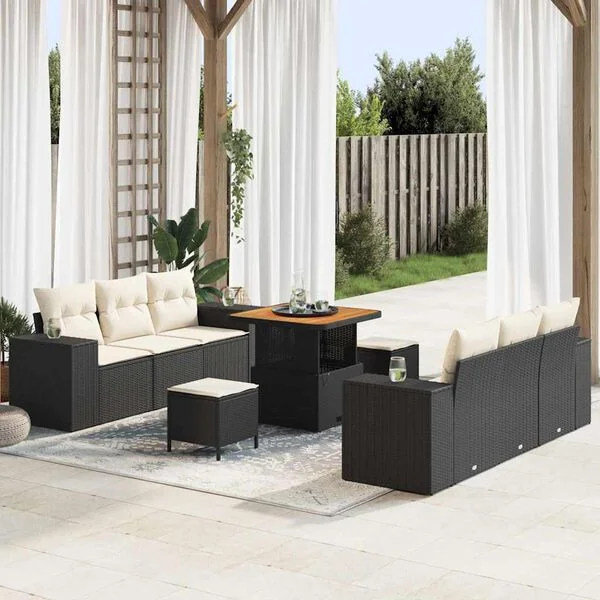 vidaXL Ensemble de canapé de jardin 9 pc Noir Poly rotin