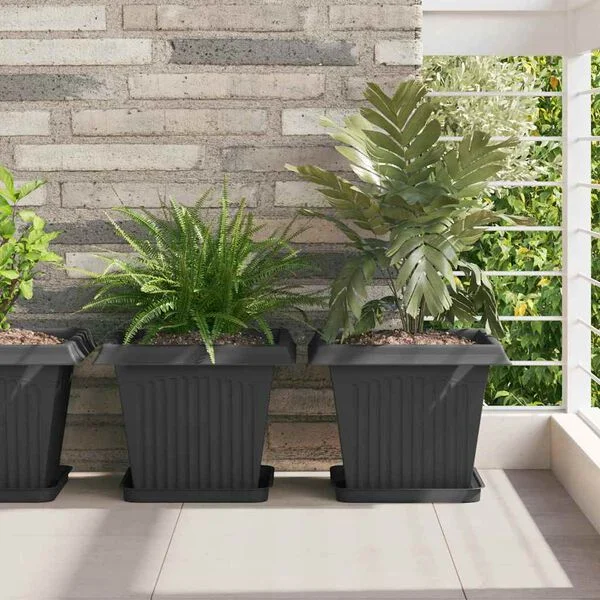 vidaXL Pots de plantes 6 pc Noir Plastique