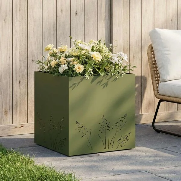 vidaXL Cache-pot de jardin Vert olive 50 x 50 x 49 cm