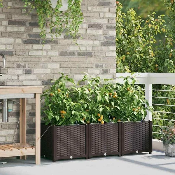 vidaXL Cache-pot de jardin 3 pc Marron 120 x 40 x 37, 5 cm PP