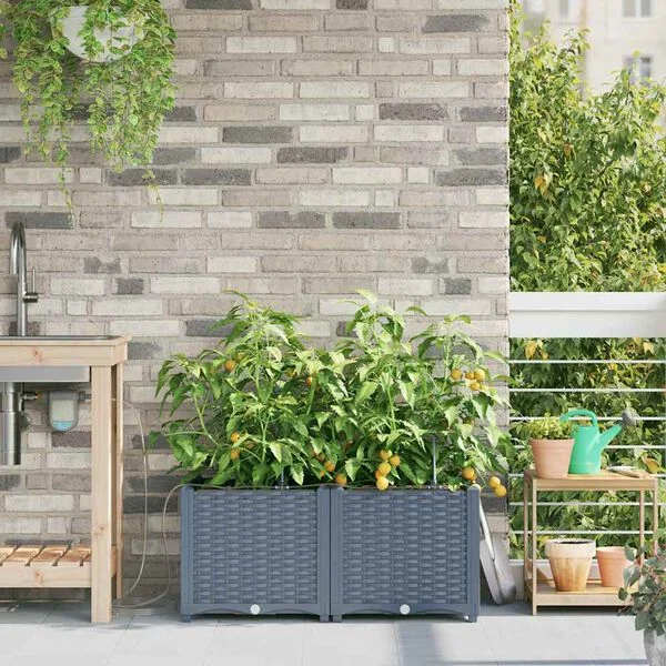 vidaXL Cache-pot de jardin 2 pc Gris clair 80 x 40 x 37, 5 cm PP