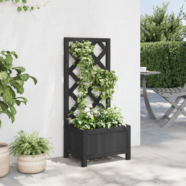 vidaXL Jardinière avec treillis noir 40x30x90 cm bois massif de sapin