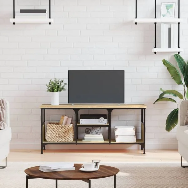 vidaXL Meuble TV chêne sonoma 100x35x45 cm bois d'ingénierie et fer