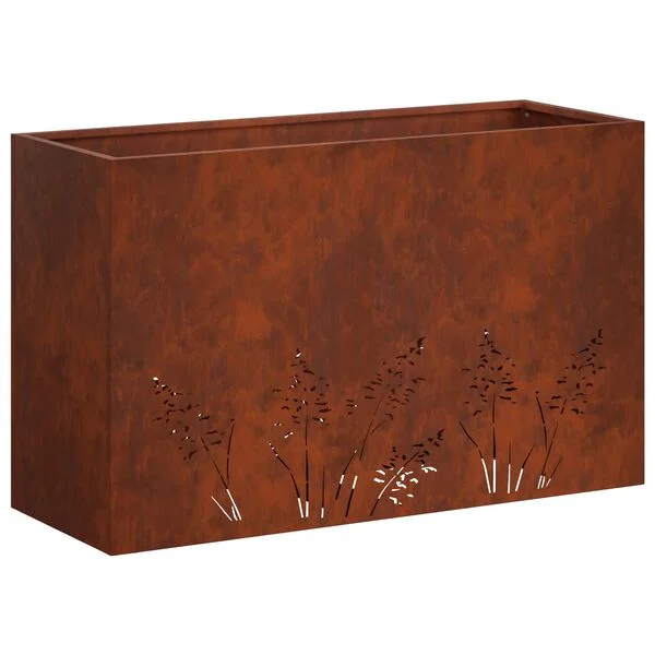 vidaXL Cache-pot de jardin Rouillé 80 x 30 x 49 cm Acier patiné