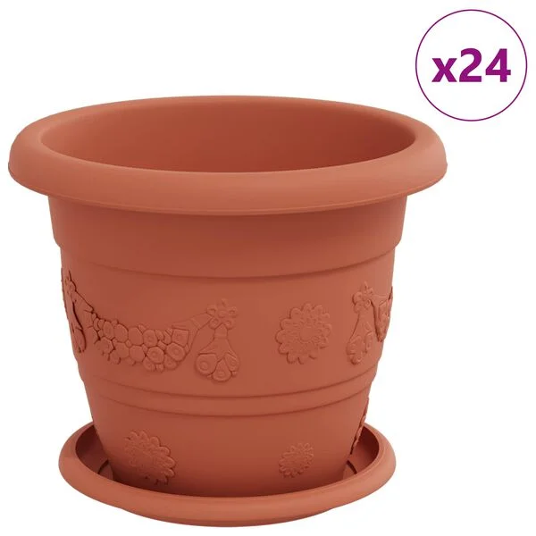 vidaXL Pots de plantes 24 pc Rouge brique Ø 22 x 18 cm Plastique
