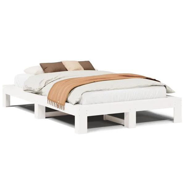 vidaXL Cadre de lit sans matelas blanc 135x190 cm bois de pin massif