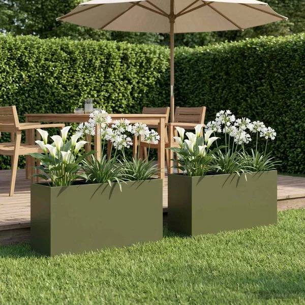 vidaXL Cache-pot de jardin 2 pc Vert olive 100 x 30 x 50 cm