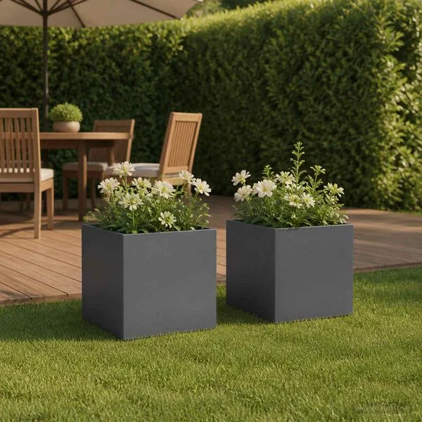 vidaXL Cache-pot de jardin 2 pc Anthracite 25 x 25 x 25 cm