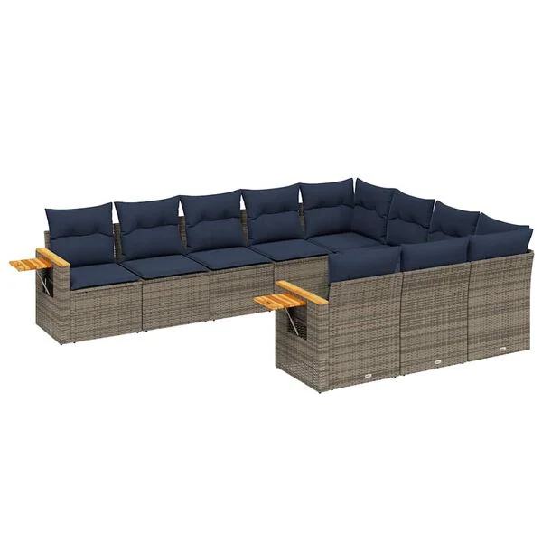 vidaXL Salon de jardin 10 pcs avec coussins gris résine tressée