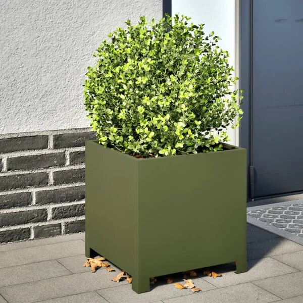 vidaXL Jardinières 2 pcs vert olive 40x40x40 cm acier