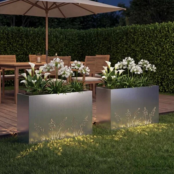 vidaXL Cache-pot de jardin 2 pc Argenté 80 x 20 x 49 cm