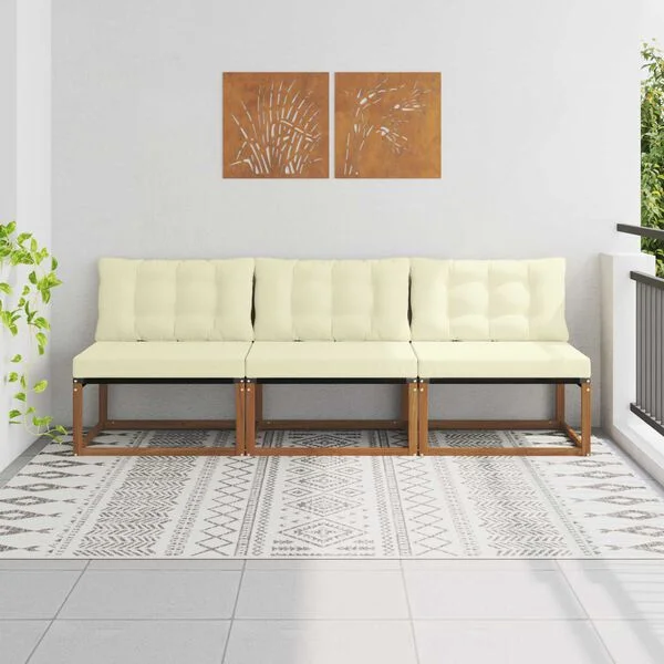 vidaXL 3 pc Sofa de milieu extérieur Bois d'Acacia Massif Naturel