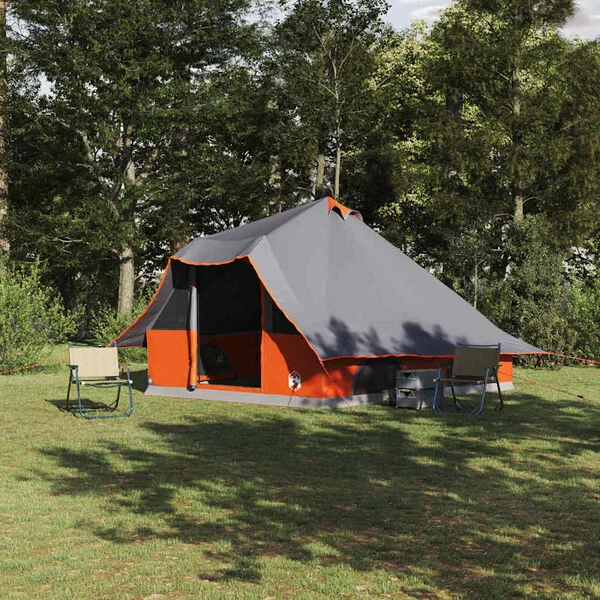vidaXL Tente Tipi 8 personne Gris et orange taffetas