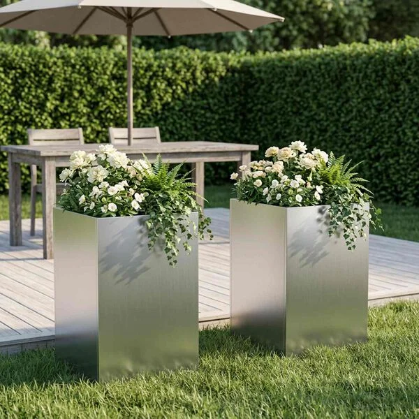 vidaXL Cache-pot de jardin 2 pc Argenté 40 x 40 x 50 cm
