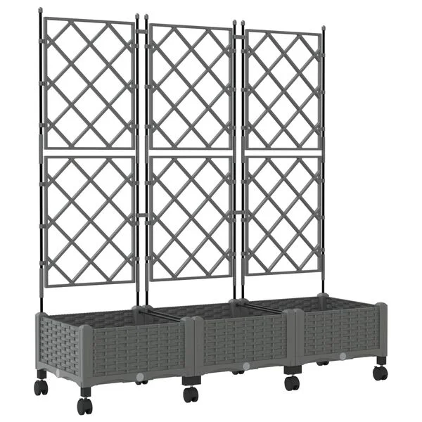 vidaXL Bac de jardin avec treillis et roues 3 pc Gris clair