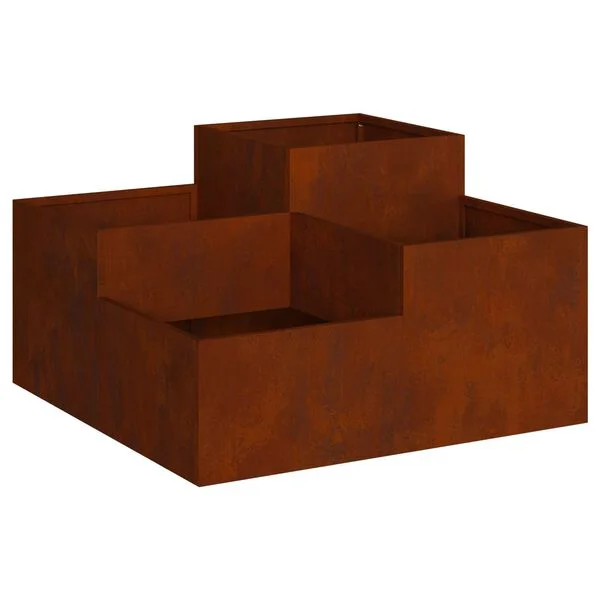 vidaXL Cache-pot de jardin Rouillé 100 x 100 x 48 cm Acier patiné