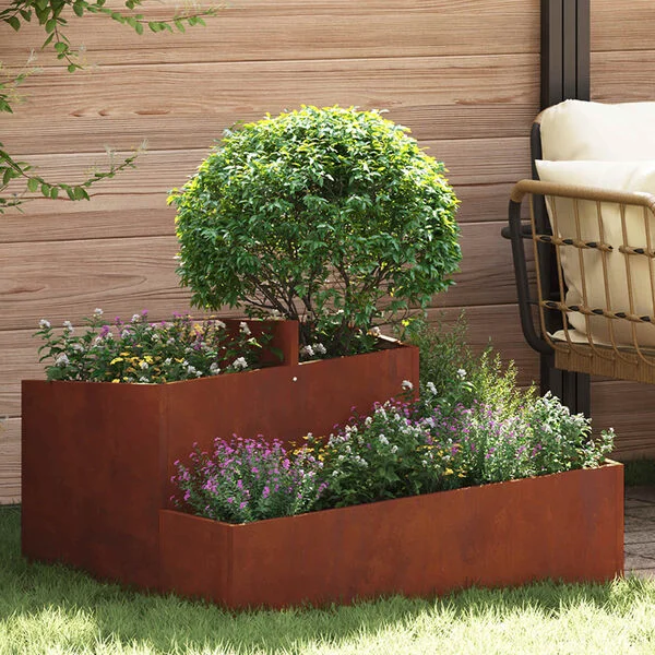 vidaXL Cache-pot de jardin Rouillé 80 x 80 x 50 cm Acier patiné