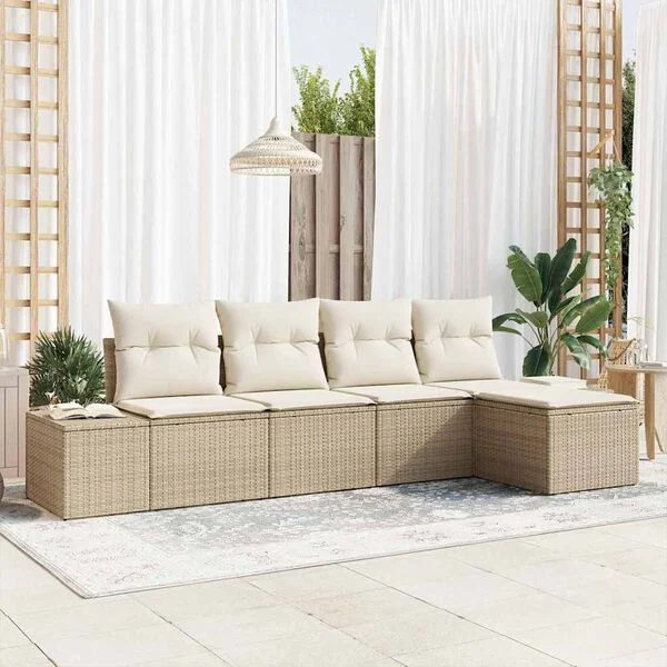 vidaXL Ensemble de canapé de jardin 5 pc Beige et crème polyrotin
