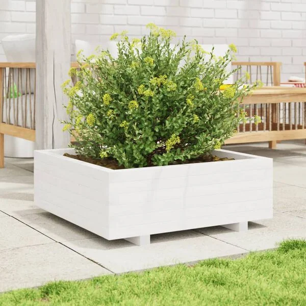 vidaXL Jardinière blanc 70x70x26, 5 cm bois de pin massif