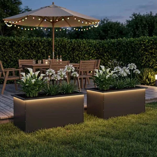 vidaXL Jardinière de jardin avec LED 2 pc Noir 50 x 80 x 48 cm Acier