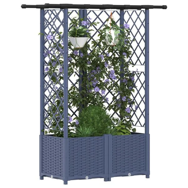 vidaXL Lit Élevé avec Treillis et Toit Gris 124 x 40 x 136 cm PP