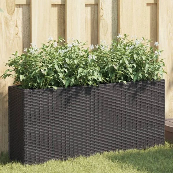 vidaXL Jardinières avec 2 pots 2 pcs noir 90x20x40 cm résine tressée