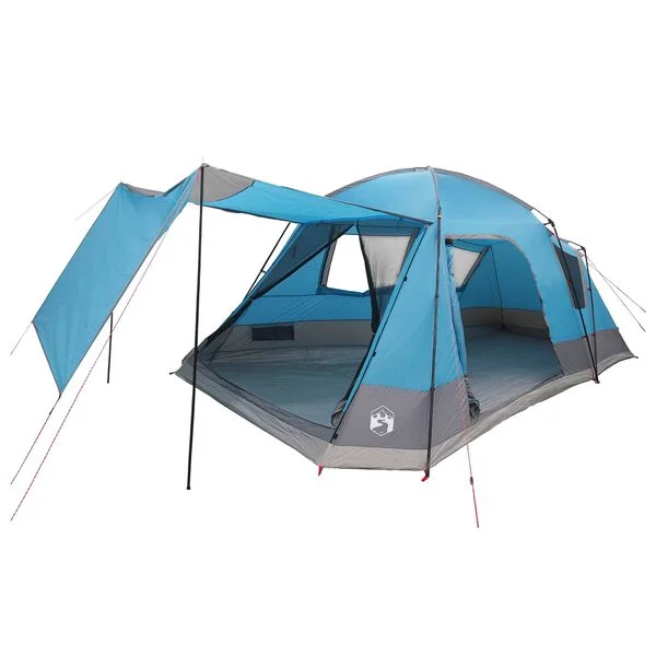 vidaXL Tente Cabane 12 personne Bleu Polyester et Acier