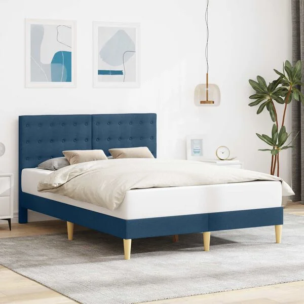 vidaXL Cadre de lit avec tête de lit Bleu 160 x 200 cm Tissu