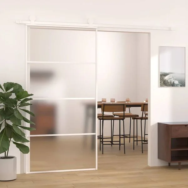 vidaXL Porte coulissante Verre ESG dépoli aluminium 102, 5x205 cm Blanc